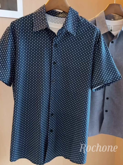 Camicia uomo a maniche corte con motivo geometrico – Elegante per tutti i giorni e l’estate