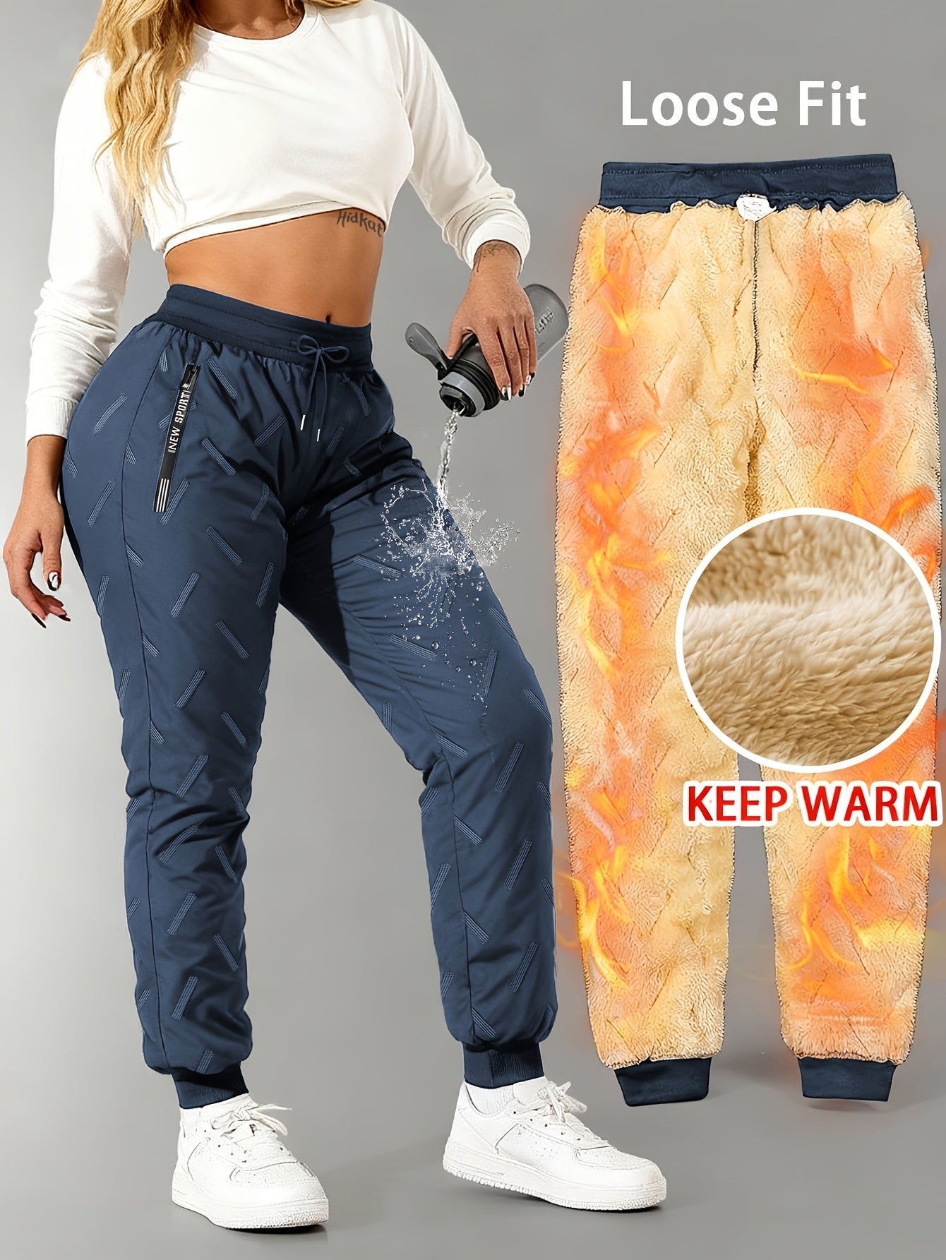 Pantaloni da jogging invernali da donna, imbottiti e idrorepellenti, per sport e tempo libero