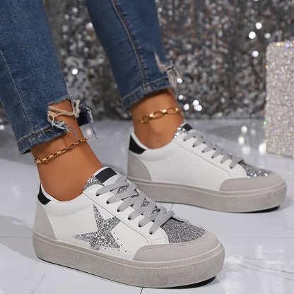 Sneaker da donna in stile street con stella glitterata e plateau – Scarpe casual alla moda