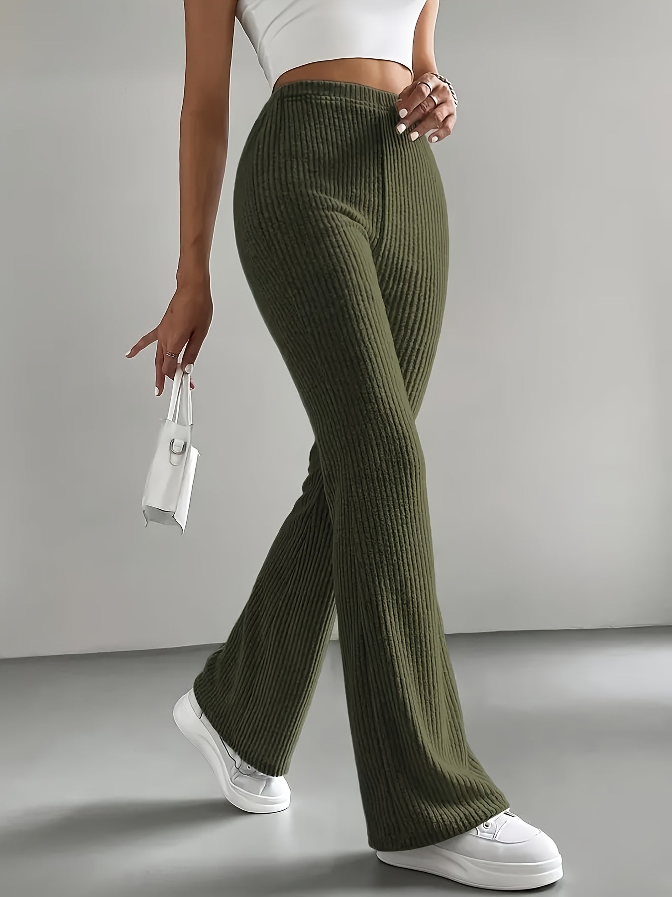 Gerippte Hose Damen High Waist Schlaghose