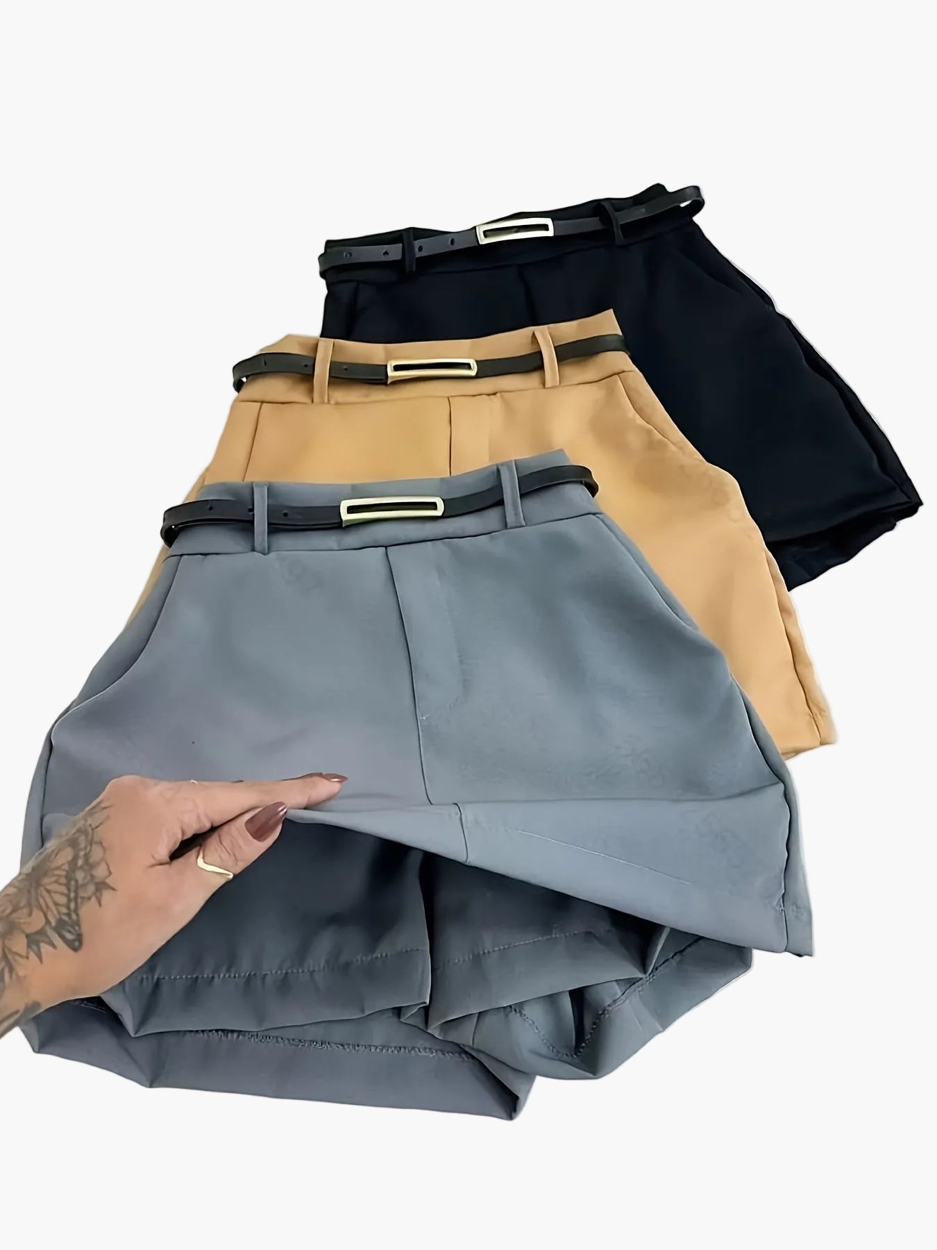 Gonna pantalone elegante da donna a vita alta con effetto cintura per ufficio e tempo libero