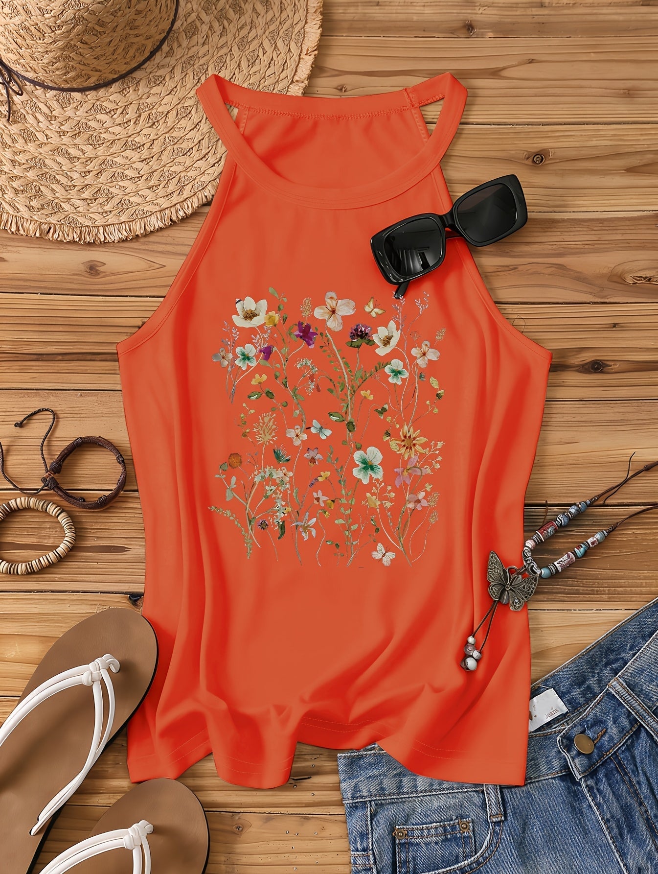 Débardeur femme à motif floral dans un style estival décontracté – Idéal pour les loisirs et les vacances