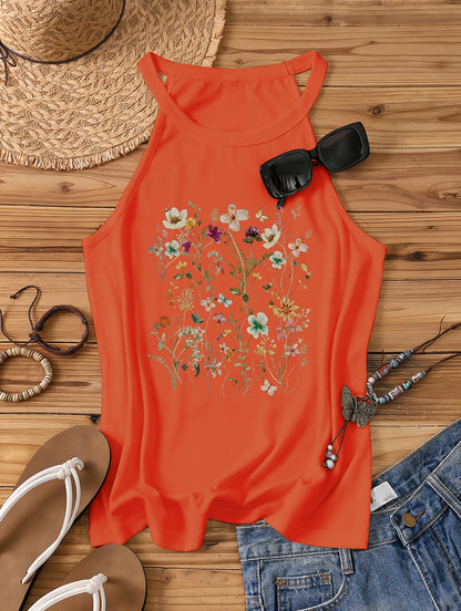 Débardeur femme à motif floral dans un style estival décontracté – Idéal pour les loisirs et les vacances