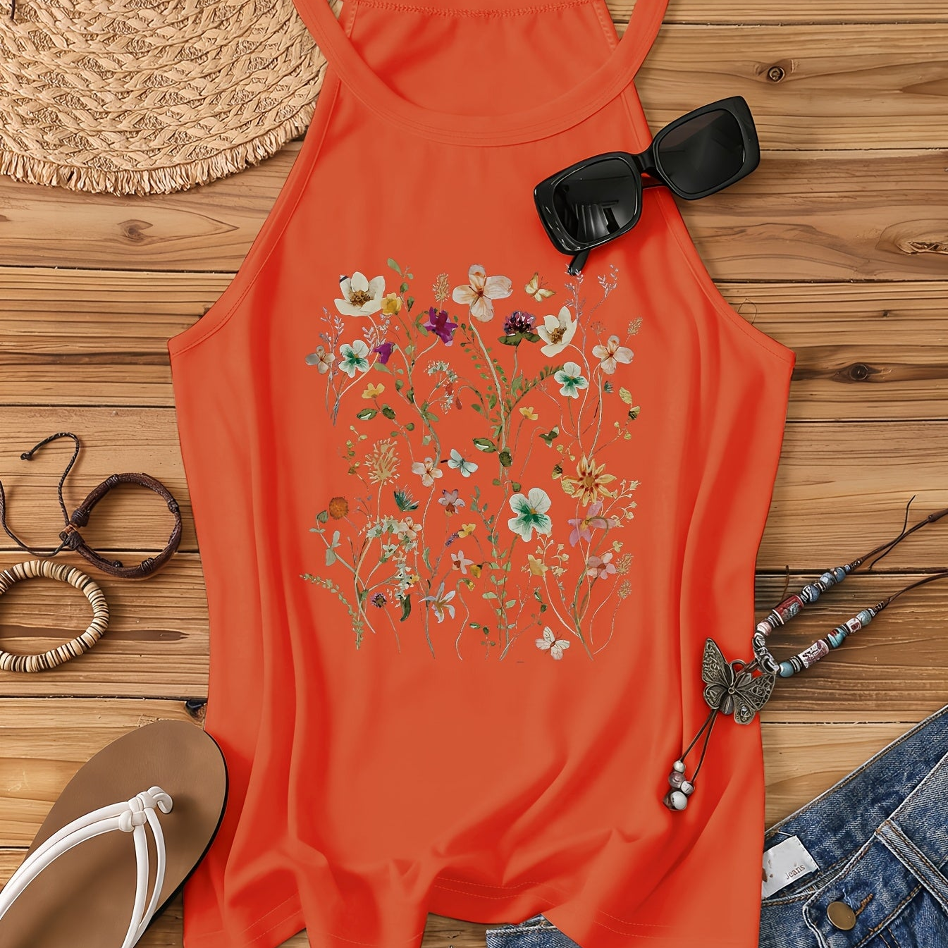 Débardeur femme à motif floral dans un style estival décontracté – Idéal pour les loisirs et les vacances