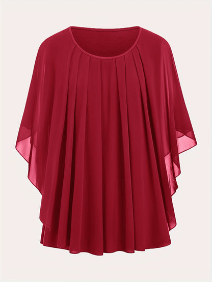Damen Elegante Oversized Chiffon Bluse für Ausgehen – Stilvolle Flatterärmel, Lockerer Schnitt, Ideal für festliche Anlässe