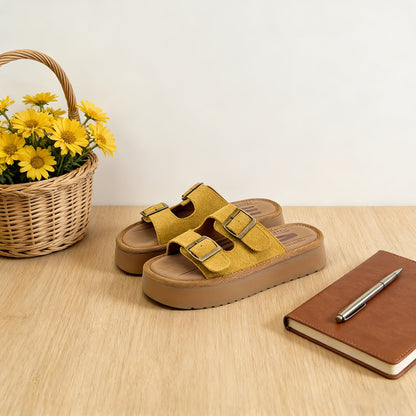 Sandalias de plataforma para mujer con doble correa y hebillas – Zapatos casuales de moda para el verano