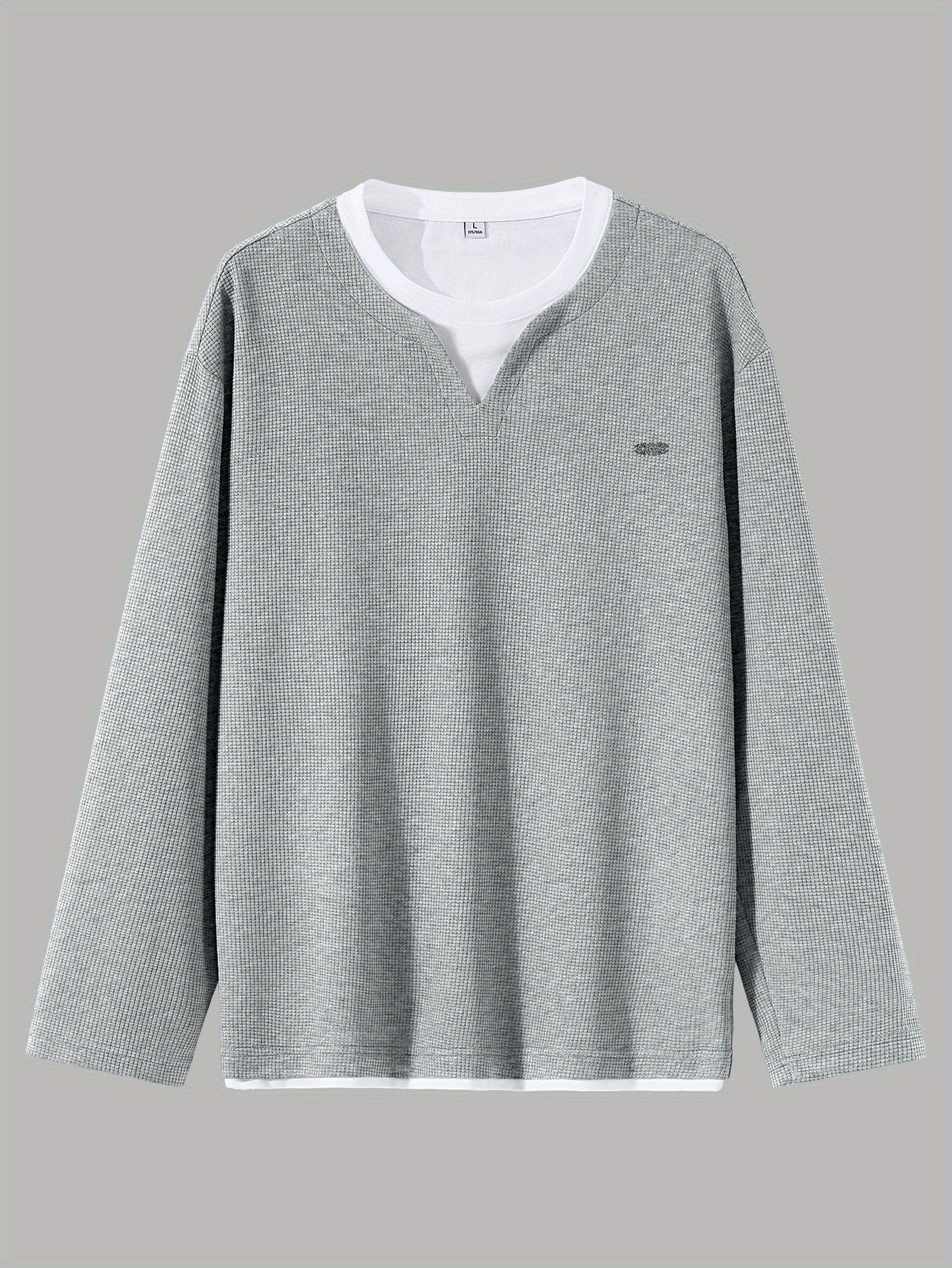 Suéter de punto de gofre para hombre, con escote en V, mangas largas y color liso