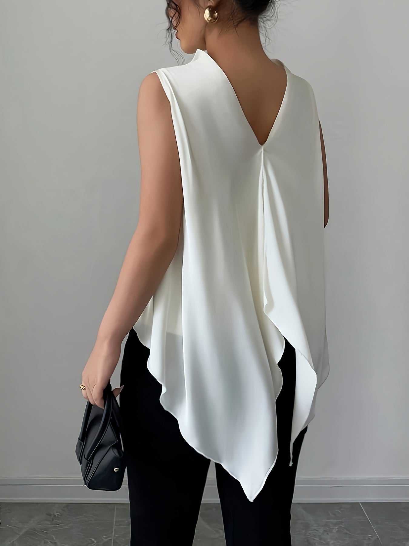 Blusa elegante sin mangas para mujer con cuello cascada para oficina y eventos nocturnos