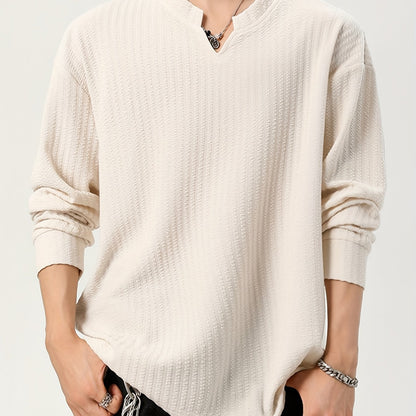 Herren Langarmshirt Henley Kragen Strukturmuster