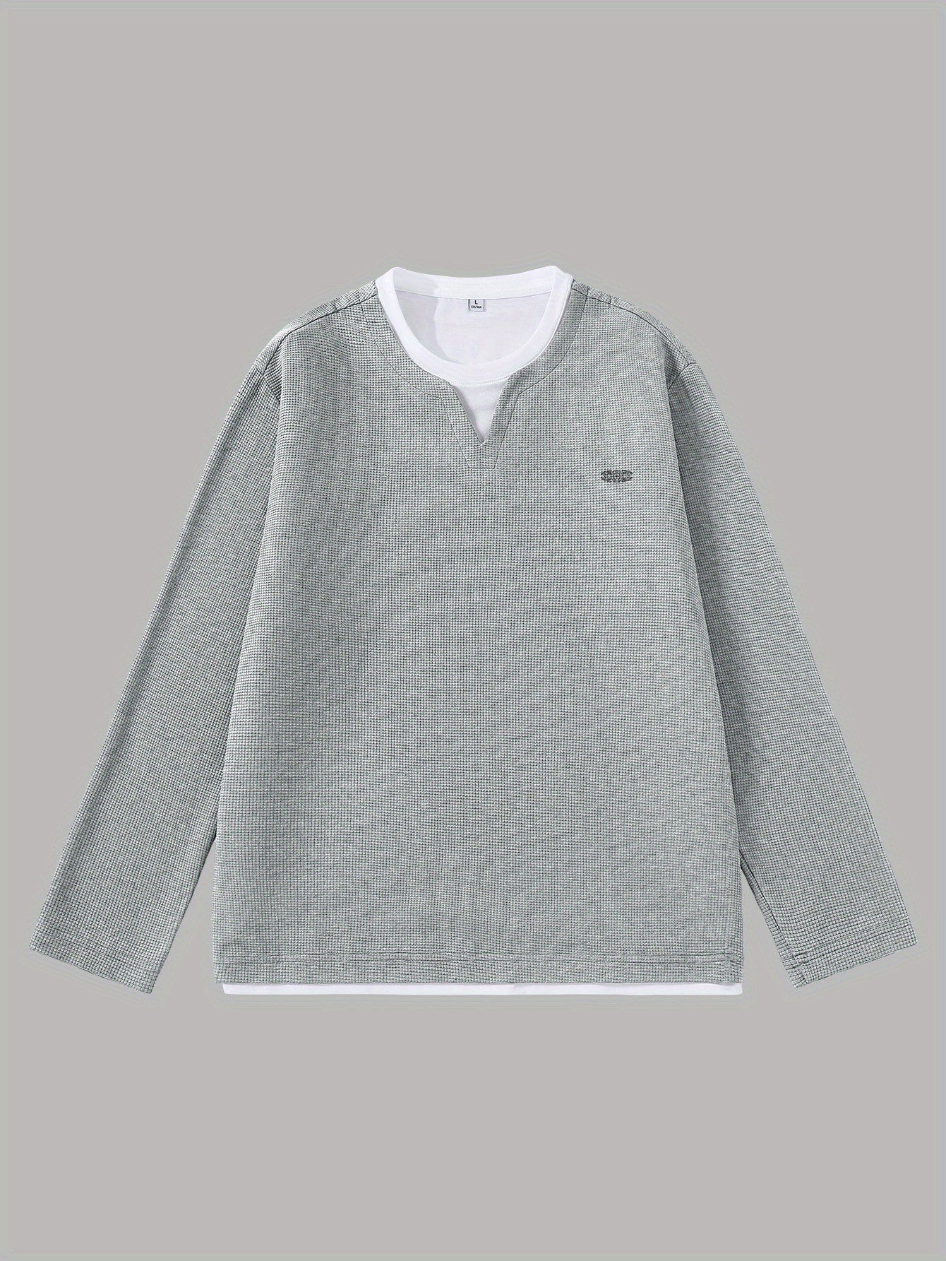 Suéter de punto de gofre para hombre, con escote en V, mangas largas y color liso