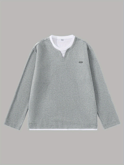 Suéter de punto de gofre para hombre, con escote en V, mangas largas y color liso