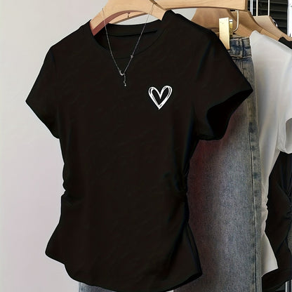 Camiseta para mujer con estampado de corazón y corte moderno – Ideal para día a día y ocio