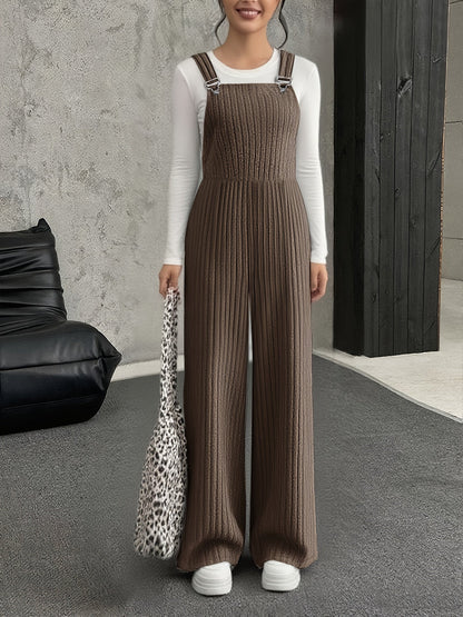 Mono para mujer de punto acanalado, pierna ancha, gris, peto enterizo