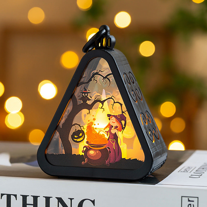 Lanterne LED déco Halloween triangulaire – Pour une ambiance Halloween chaleureuse et fêtes