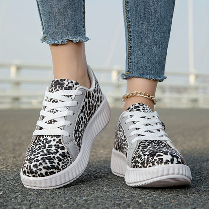 Zapatillas de mujer con estampado de leopardo y suela plataforma – Calzado casual de moda para el día a día y estilo urbano