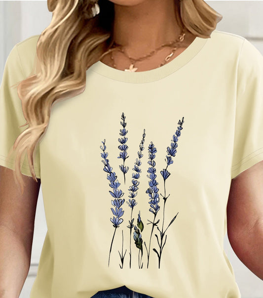 Damska koszulka z nadrukiem dzikich kwiatów – nowoczesny t-shirt na co dzień z kwiatową ilustracją, idealny na codzienne i swobodne stylizacje