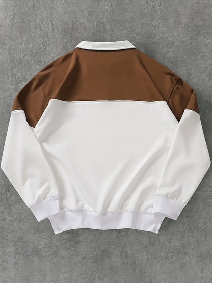 Unisex Color Block Sweatshirt mit Reißverschluss-Polo-Kragen und Montreal Canada Aufdruck