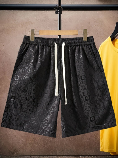 Shorts pour hommes avec motif jacquard de roses – à la mode, décontractés, idéaux pour les loisirs et l'été