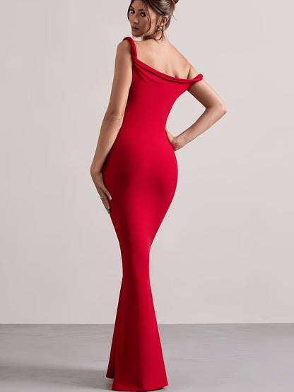 Damen Abendkleid Elegant Ein-Schulter Maxikleid Festlich Figurbetont