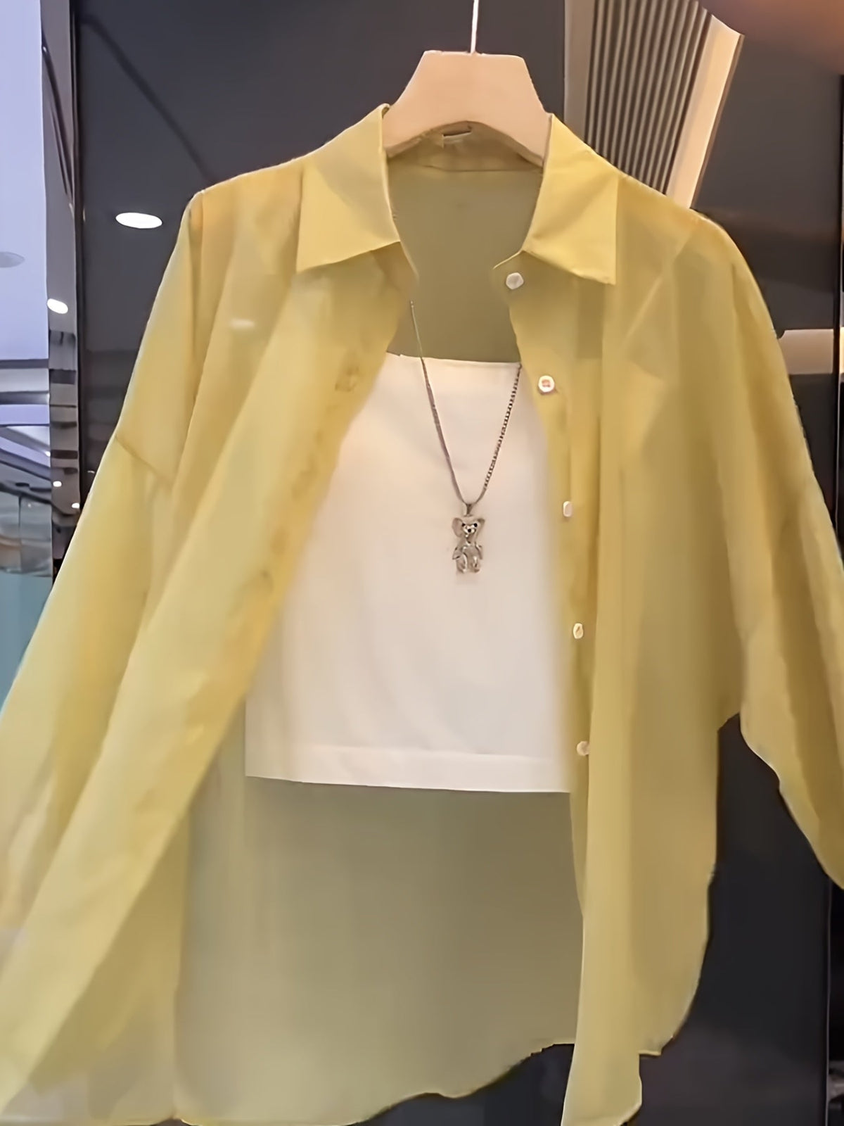Damen Zweiteiliges Set – Transparentes Oversize-Hemd mit Bandeau Top, Modernes Layering-Outfit