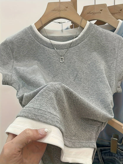 Dame Moderne Kortærmet Lag-på-lag Shirt til Casual & Street Style