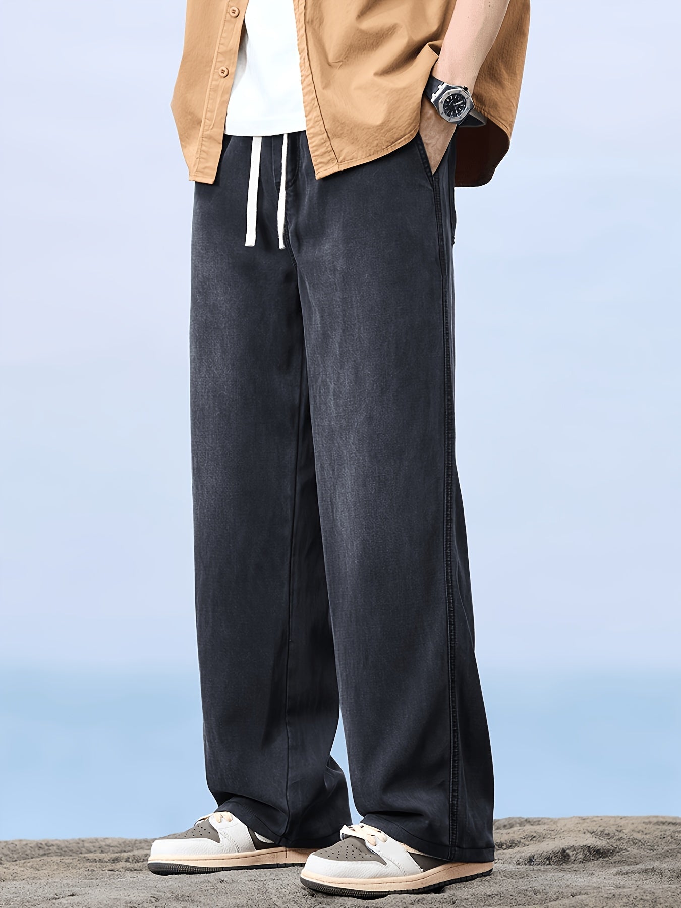 Herren Weite Jeans mit Kordelzug – Lässiger Straight-Leg Style für Freizeit und Alltag