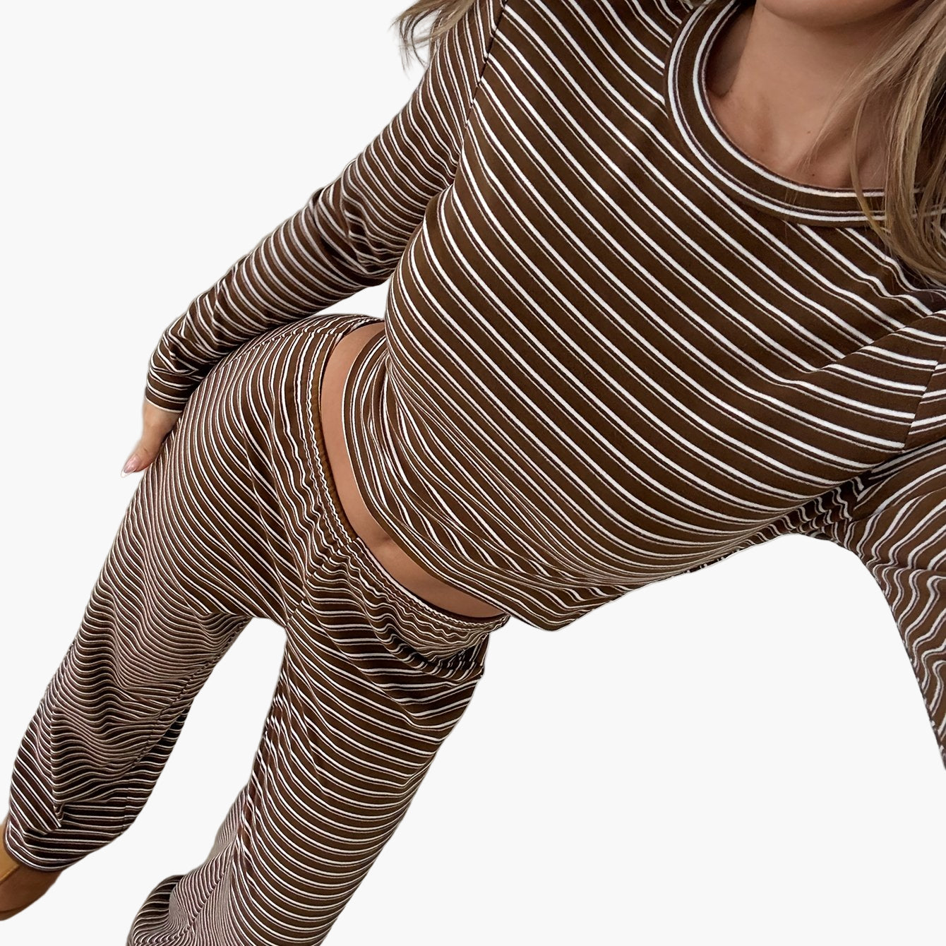 Damen Freizeit Zweiteiler Set mit Streifen – Bequemer Lounge- und Freizeitanzug