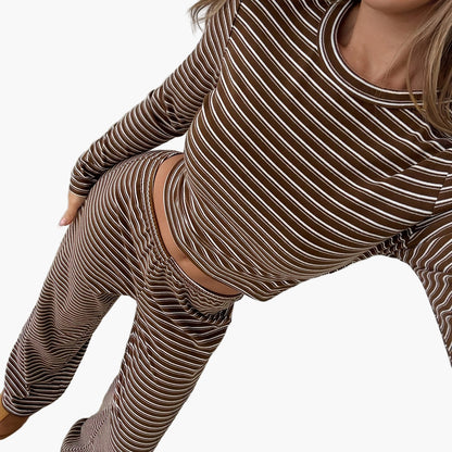 Damen Freizeit Zweiteiler Set mit Streifen – Bequemer Lounge- und Freizeitanzug