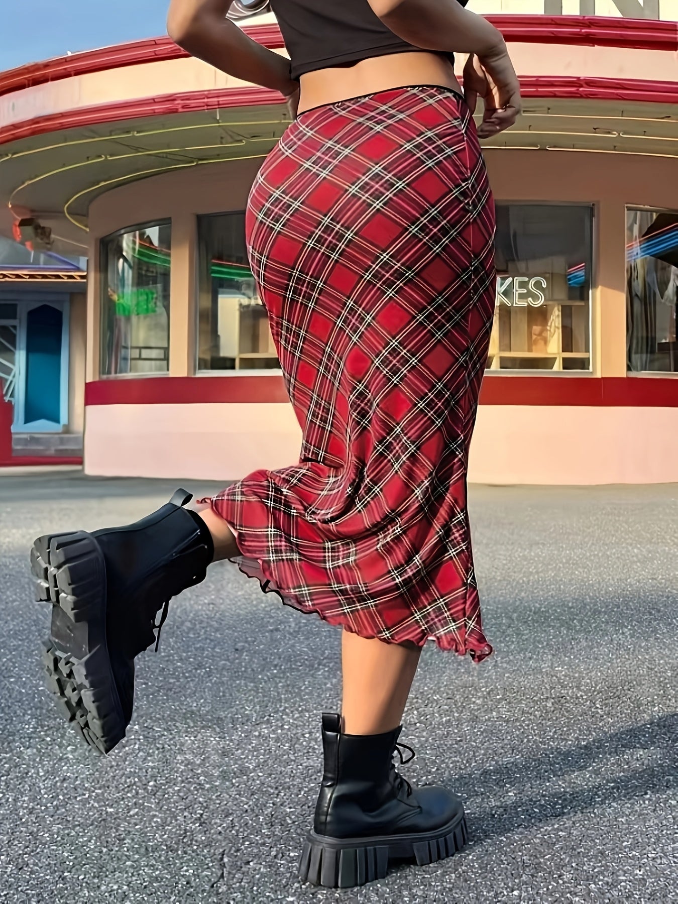Damen Maxirock Elegant Kariert Vintage-Stil für Alltag und Freizeit