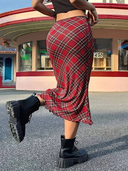Damen Maxirock Elegant Kariert Vintage-Stil für Alltag und Freizeit