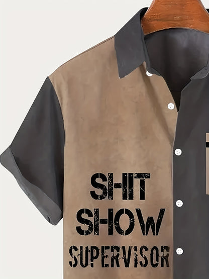 Herren Vintage Statement-Hemd Kurzarm – Humorvolles Freizeitshirt 'Shit Show Supervisor' für Sommer & Party