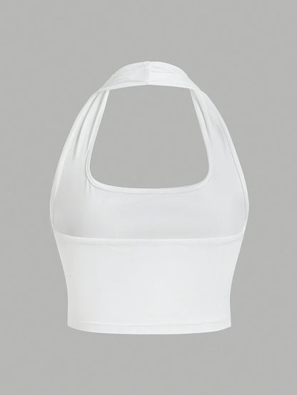 Dame Halterneck Croptop med åben ryg – Moderne sommerbasic til fritid og fest