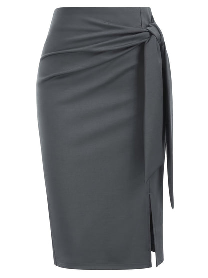 Gonna midi elegante da donna con dettaglio nodo e spacco – Perfetta per ufficio ed eventi