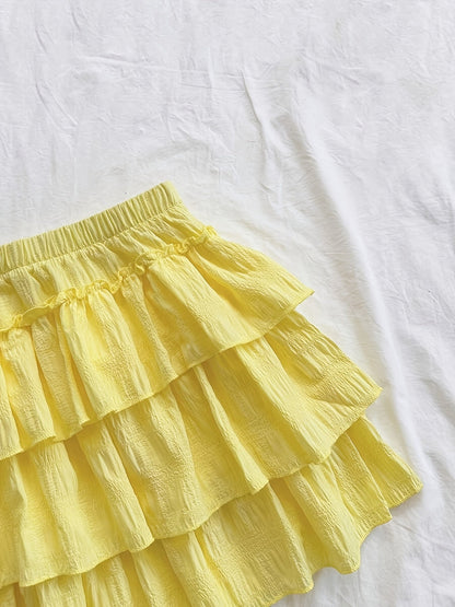 Dame volang miniskjørt med lag – sommerlig fritidsskjørt i feminin stil