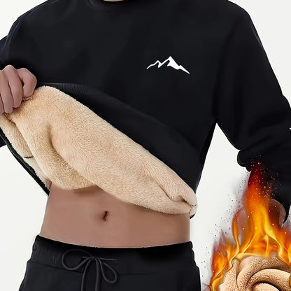 Unisex Winter Pullover mit Fleece-Futter und Berg-Logo