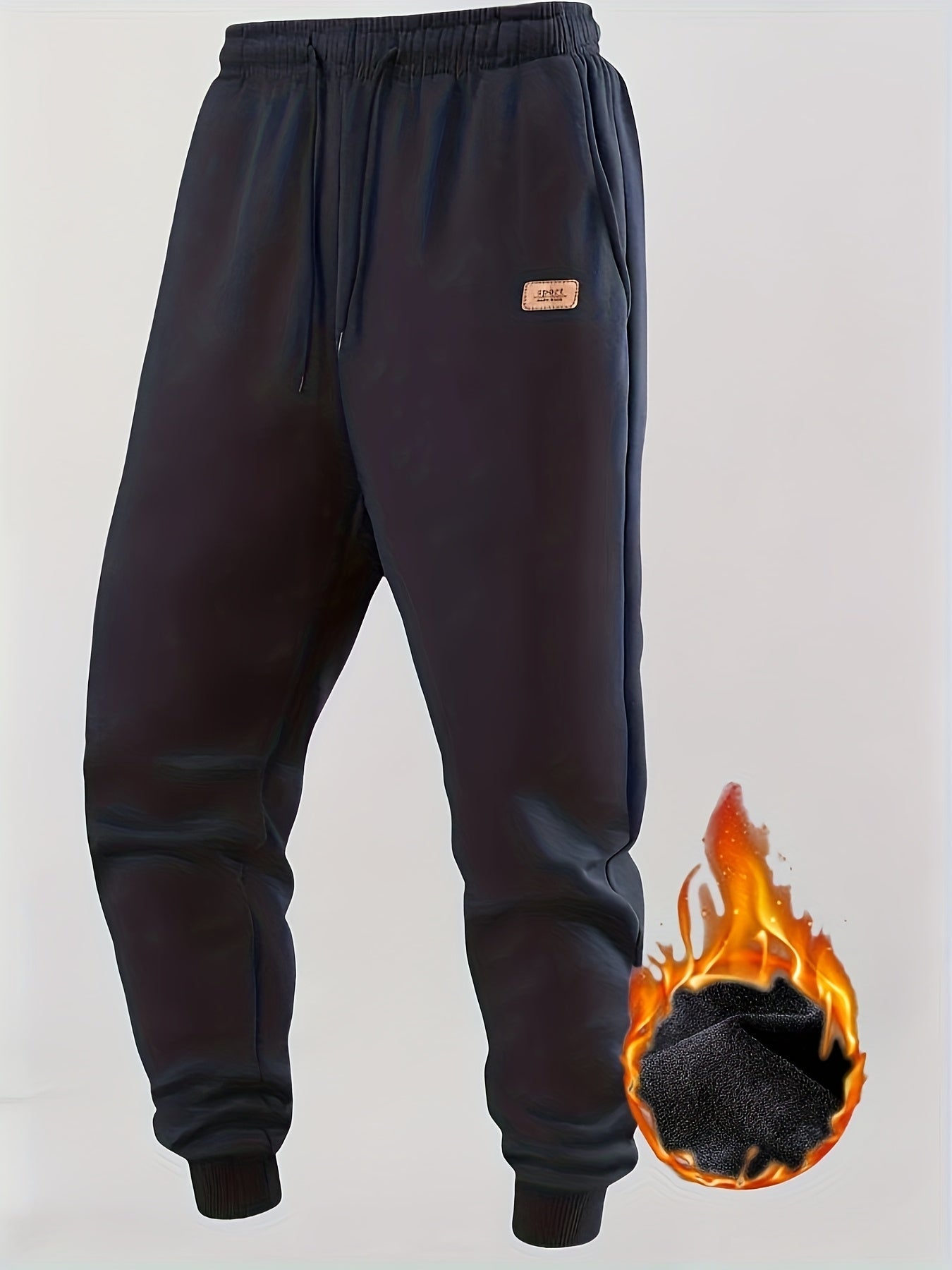 Herren Warme Jogginghose mit Fleecefutter, Kordelzug, Schwarz