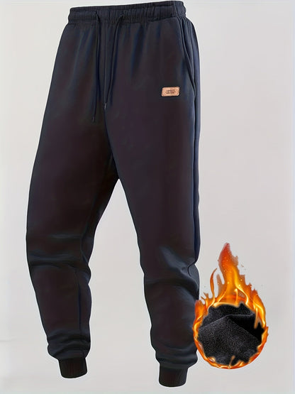 Herren Warme Jogginghose mit Fleecefutter, Kordelzug, Schwarz