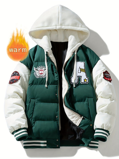Steppjacke Herren Bomberjacke College-Stil Kapuze Grün