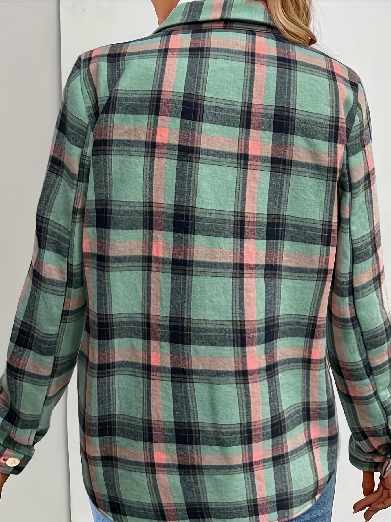 Camisa de cuadros para mujer con forro cálido – verde/rojo, manga larga