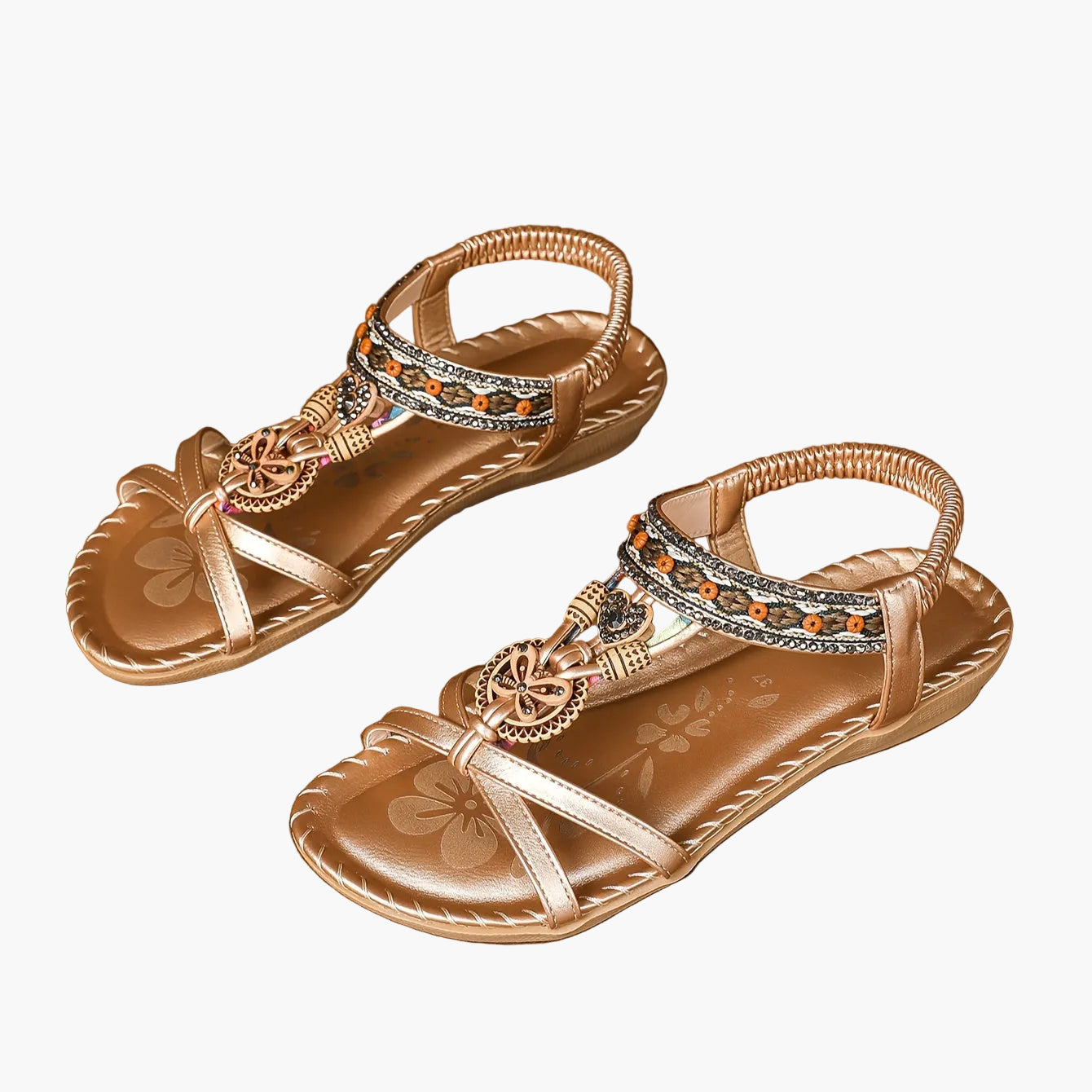 Sandalias bohemias para mujer con decoración étnica de perlas y plantilla cómoda – Tendencia de verano y ocio