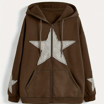 Kapuzenjacke mit Reißverschluss und Sternapplikationen – Lässiger Unisex Hoodie