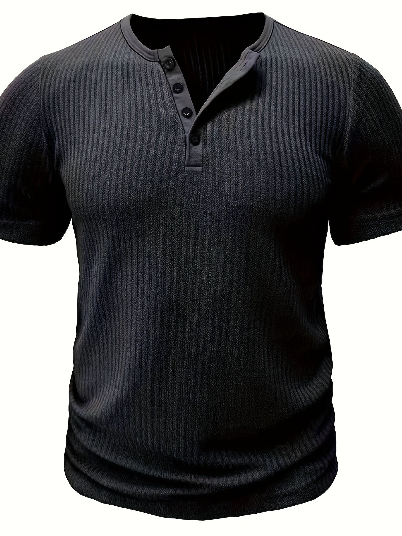 Herre Henley T-skjorte med knappestolpe og striper – Komfortabel fritidsstil