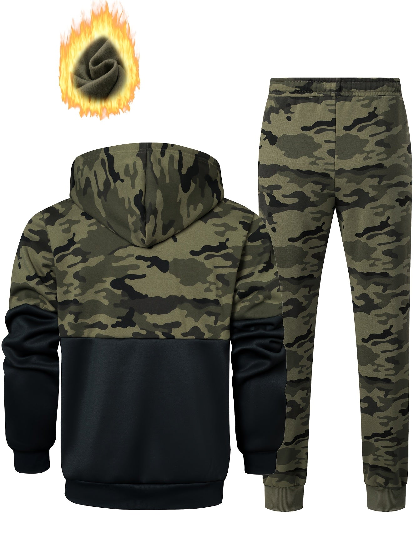 Chándal de hombre de camuflaje, chaqueta con capucha y pantalón, conjunto de dos piezas