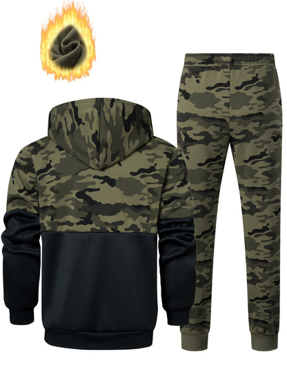 Chándal de hombre de camuflaje, chaqueta con capucha y pantalón, conjunto de dos piezas