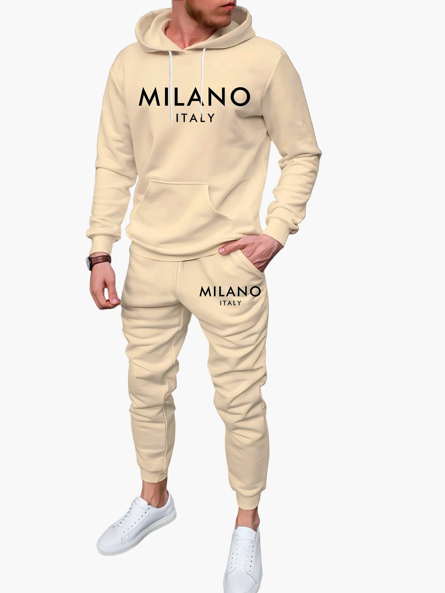 Herren träningsset Milano Italy – Urban fritidshoodie och joggingbyxor för vardag och sport
