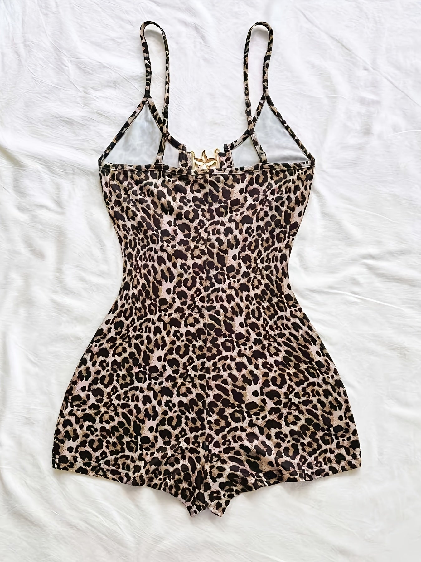 Damen Jumpsuit mit Leopardenmuster und Gold-Details – Trendiger Einteiler für Strand, Urlaub & Sommer