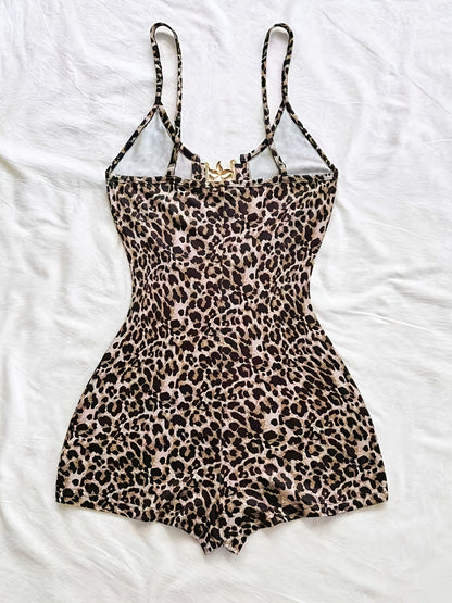 Damen Jumpsuit mit Leopardenmuster und Gold-Details – Trendiger Einteiler für Strand, Urlaub & Sommer