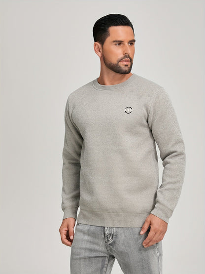 Unisex Winter Pullover Rundhals Grau meliert Warm gefüttert