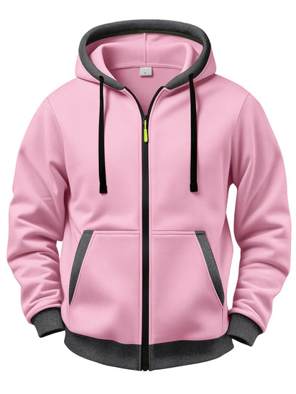 Unisex-hættetrøje med lynlås, pink og grå