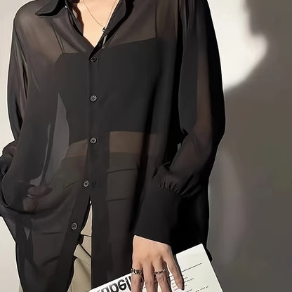 Dames transparant losvallend blouse-shirt voor elegante vrijetijds- en kantoorlooks